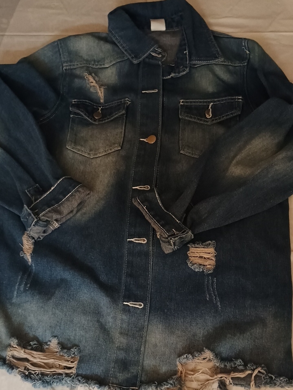 Womens Distressed Dark Blue Denim Hip Length Jacket - Classic Casual Very Stylis